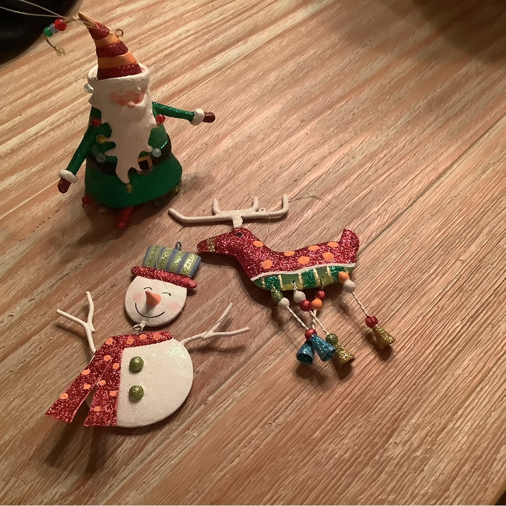 Festive Red & Green Holiday Ornaments Set - Santa, Snowman & Reindeer